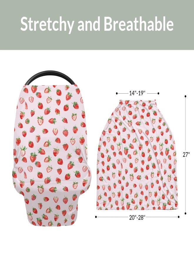 ZoUbqchY Red Strawberries Car Seat Cover for Babies Watercolor Strawberries Fruit Stretchy 5-in-1 Cover Adjustable Car Canopy Breastfeeding Cover Sweet Summer Pink Breathable Nursing Cover-Up - Image 5
